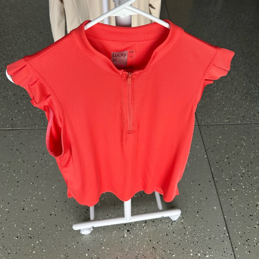 Lucky in Love Brand Bright Coral Short Sleeve Top